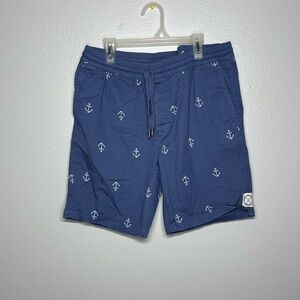 Hurley Men Blue Twill Casual Shorts Elastic Waist size‎ M. Anchor print shorts.